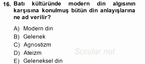 Din ve Toplum 2014 - 2015 Dönem Sonu Sınavı 16.Soru