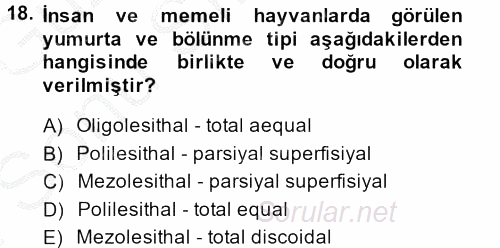 Temel Veteriner Histoloji ve Embriyoloji 2014 - 2015 Dönem Sonu Sınavı 18.Soru