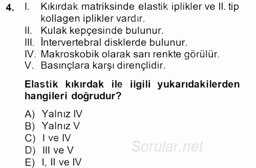 Temel Veteriner Histoloji ve Embriyoloji 2014 - 2015 Dönem Sonu Sınavı 4.Soru