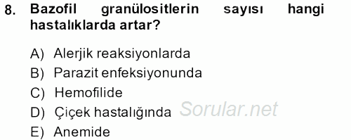 Temel Veteriner Histoloji ve Embriyoloji 2014 - 2015 Dönem Sonu Sınavı 8.Soru