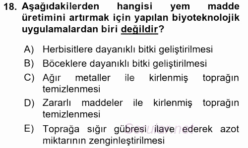 Temel Yem Bilgisi ve Hayvan Besleme 2016 - 2017 Ara Sınavı 18.Soru