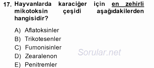 Temel Veteriner Farmakoloji ve Toksikoloji 2014 - 2015 Dönem Sonu Sınavı 17.Soru