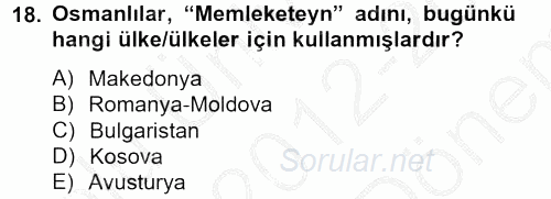 Osmanlı Tarihi (1789-1876) 2012 - 2013 Dönem Sonu Sınavı 18.Soru