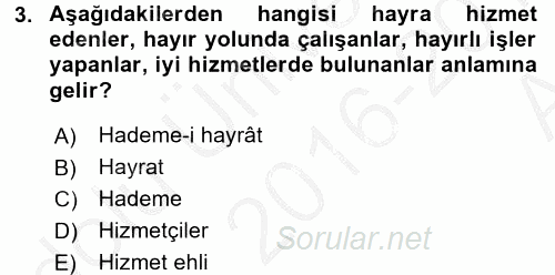 Topluma Hizmet Eğitimi 2016 - 2017 Ara Sınavı 3.Soru