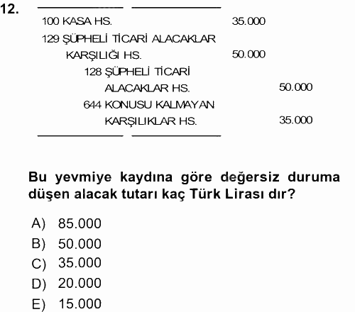 Dönemsonu İşlemleri 2015 - 2016 Ara Sınavı 12.Soru