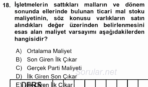 Dönemsonu İşlemleri 2015 - 2016 Ara Sınavı 18.Soru