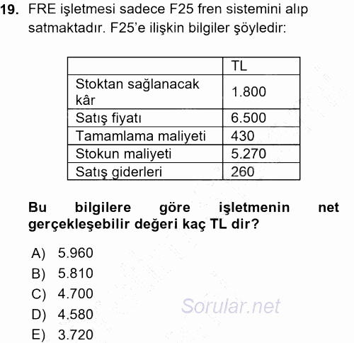 Dönemsonu İşlemleri 2015 - 2016 Ara Sınavı 19.Soru