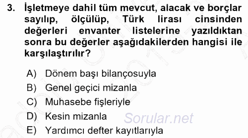 Dönemsonu İşlemleri 2015 - 2016 Ara Sınavı 3.Soru