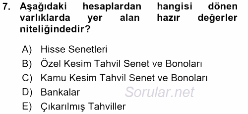 Dönemsonu İşlemleri 2015 - 2016 Ara Sınavı 7.Soru