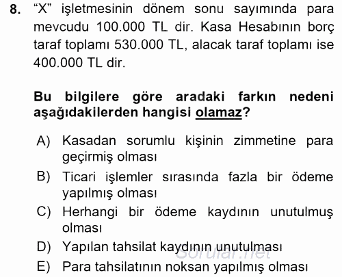 Dönemsonu İşlemleri 2015 - 2016 Ara Sınavı 8.Soru