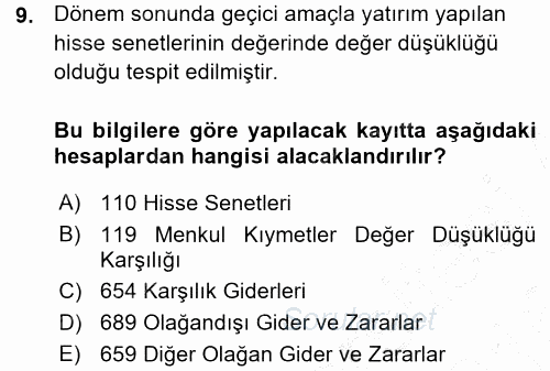Dönemsonu İşlemleri 2015 - 2016 Ara Sınavı 9.Soru