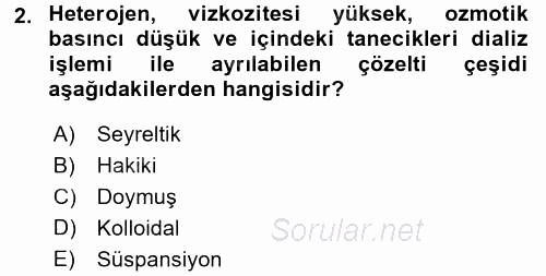 Temel Veteriner Biyokimya 2017 - 2018 3 Ders Sınavı 2.Soru