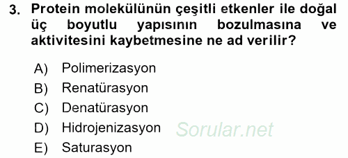 Temel Veteriner Biyokimya 2017 - 2018 3 Ders Sınavı 3.Soru