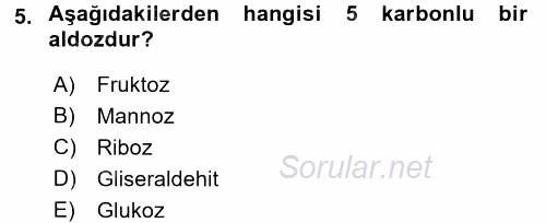 Temel Veteriner Biyokimya 2017 - 2018 3 Ders Sınavı 5.Soru