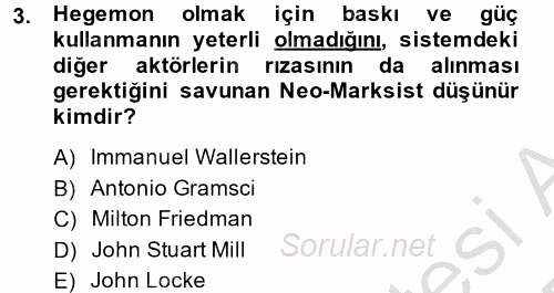 Uluslararası Ekonomi Politik 2014 - 2015 Ara Sınavı 3.Soru