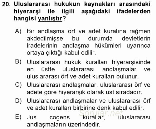 Uluslararası Hukuk 1 2016 - 2017 Ara Sınavı 20.Soru