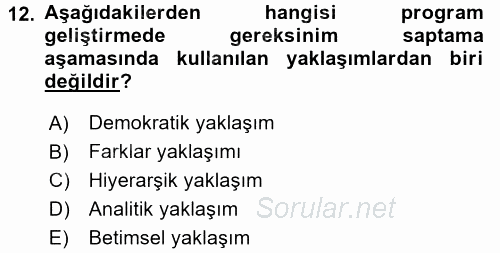 İşletmelerde Eğitim ve Geliştirme 2016 - 2017 Ara Sınavı 12.Soru