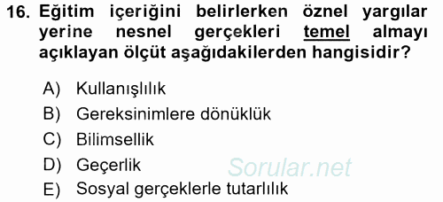 İşletmelerde Eğitim ve Geliştirme 2016 - 2017 Ara Sınavı 16.Soru