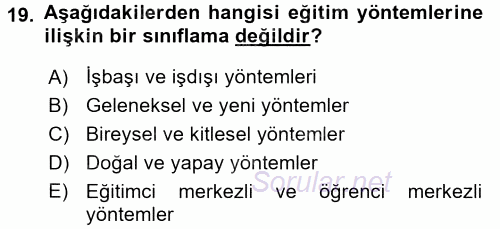 İşletmelerde Eğitim ve Geliştirme 2016 - 2017 Ara Sınavı 19.Soru