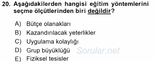 İşletmelerde Eğitim ve Geliştirme 2016 - 2017 Ara Sınavı 20.Soru