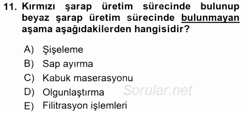 İçecek Bilgisi 2016 - 2017 Dönem Sonu Sınavı 11.Soru