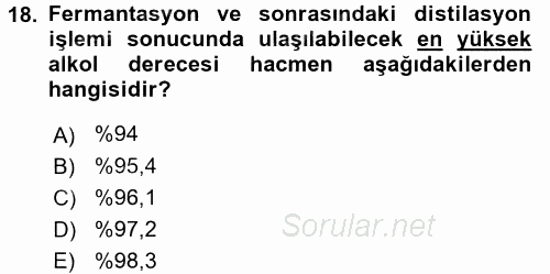 İçecek Bilgisi 2016 - 2017 Dönem Sonu Sınavı 18.Soru