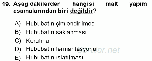İçecek Bilgisi 2016 - 2017 Dönem Sonu Sınavı 19.Soru