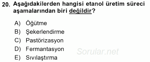 İçecek Bilgisi 2016 - 2017 Dönem Sonu Sınavı 20.Soru