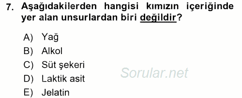 İçecek Bilgisi 2016 - 2017 Dönem Sonu Sınavı 7.Soru