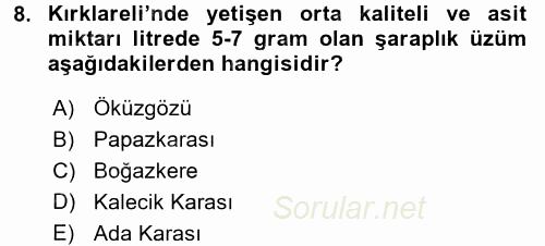 İçecek Bilgisi 2016 - 2017 Dönem Sonu Sınavı 8.Soru