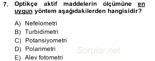 Veteriner Laboratuvar Teknikleri ve Prensipleri 2014 - 2015 Dönem Sonu Sınavı 7.Soru