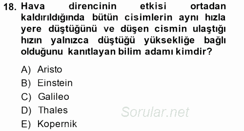 Okulöncesinde Fen Eğitimi 2014 - 2015 Tek Ders Sınavı 18.Soru