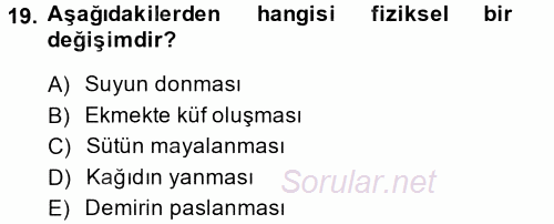 Okulöncesinde Fen Eğitimi 2014 - 2015 Tek Ders Sınavı 19.Soru