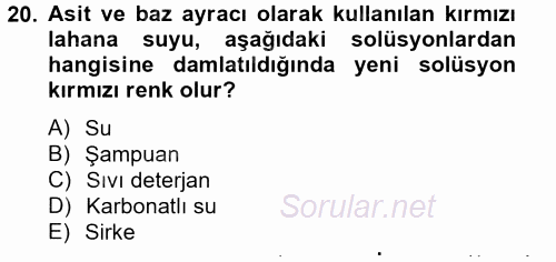 Okulöncesinde Fen Eğitimi 2014 - 2015 Tek Ders Sınavı 20.Soru