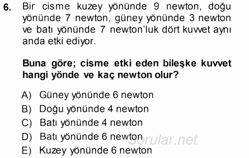 Okulöncesinde Fen Eğitimi 2014 - 2015 Tek Ders Sınavı 6.Soru