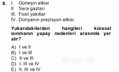 Okulöncesinde Fen Eğitimi 2014 - 2015 Tek Ders Sınavı 8.Soru