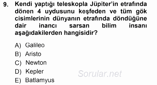 Okulöncesinde Fen Eğitimi 2014 - 2015 Tek Ders Sınavı 9.Soru