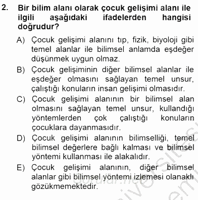 Erken Çocukluk Döneminde Gelişim 1 2012 - 2013 Dönem Sonu Sınavı 2.Soru
