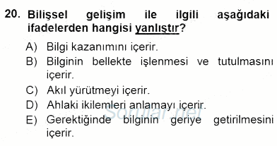 Erken Çocukluk Döneminde Gelişim 1 2012 - 2013 Dönem Sonu Sınavı 20.Soru