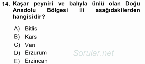 Yöresel Mutfaklar 2017 - 2018 Ara Sınavı 14.Soru