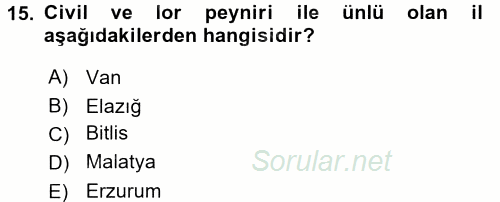 Yöresel Mutfaklar 2017 - 2018 Ara Sınavı 15.Soru