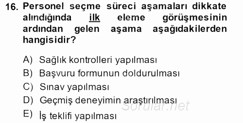 Perakende Yönetimi 2013 - 2014 Ara Sınavı 16.Soru