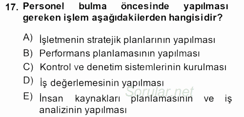 Perakende Yönetimi 2013 - 2014 Ara Sınavı 17.Soru