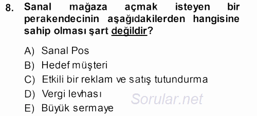 Perakende Yönetimi 2013 - 2014 Ara Sınavı 8.Soru