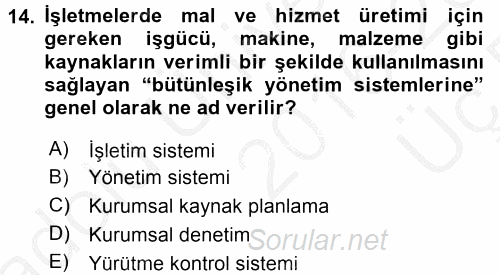 Büro Teknolojileri 2016 - 2017 3 Ders Sınavı 14.Soru