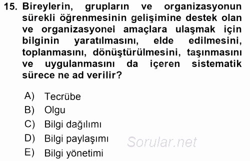 Büro Teknolojileri 2016 - 2017 3 Ders Sınavı 15.Soru