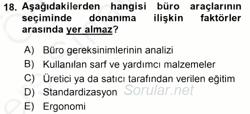Büro Teknolojileri 2016 - 2017 3 Ders Sınavı 18.Soru