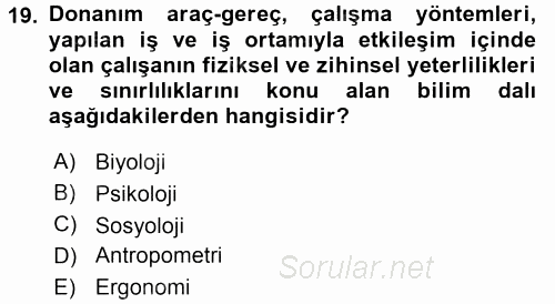 Büro Teknolojileri 2016 - 2017 3 Ders Sınavı 19.Soru