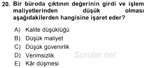 Büro Teknolojileri 2016 - 2017 3 Ders Sınavı 20.Soru