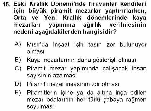 Uygarlık Tarihi 1 2017 - 2018 Ara Sınavı 15.Soru